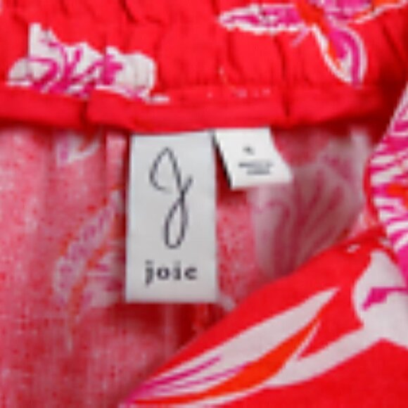 Joie Shorts High Rise Size 6 Linen Blend Coral White Floral Cuffed - Picture 5 of 6